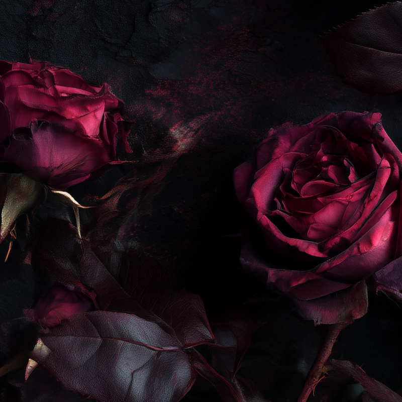 Dunkel rote Rosen vor einem schwarzen Hintergrund