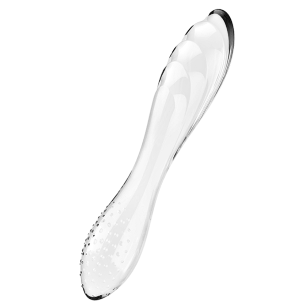 Transparenter Dildo "Satisfyer Dazzling Crystal" vor weißem Hintergrund