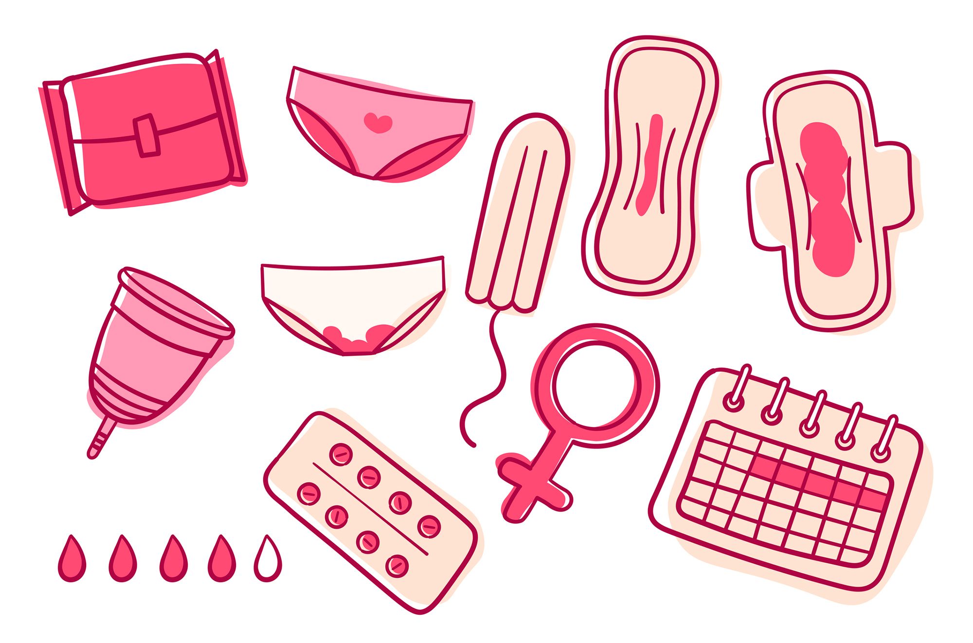 Illustration verschiedener Hygieneprodukte für Frauen