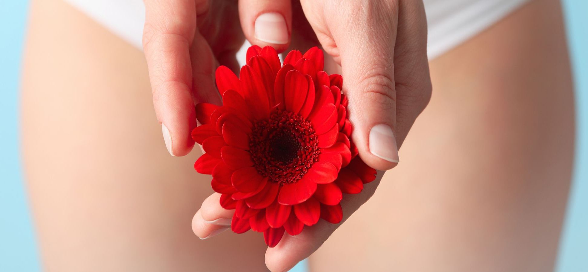 Frau hält eine Blüte in den Händen