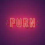 Rot beleuchtetes Wort "Porn" auf lila Hintergrund