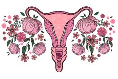 Zeichnung weiblicher Geschlechtsorgane mit Blumen